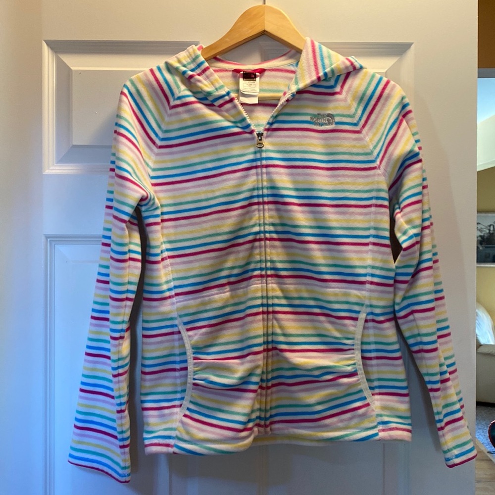 The North Face  MultiColor Striped Full Zip Hooded Fleece Girls XL (18) EUC